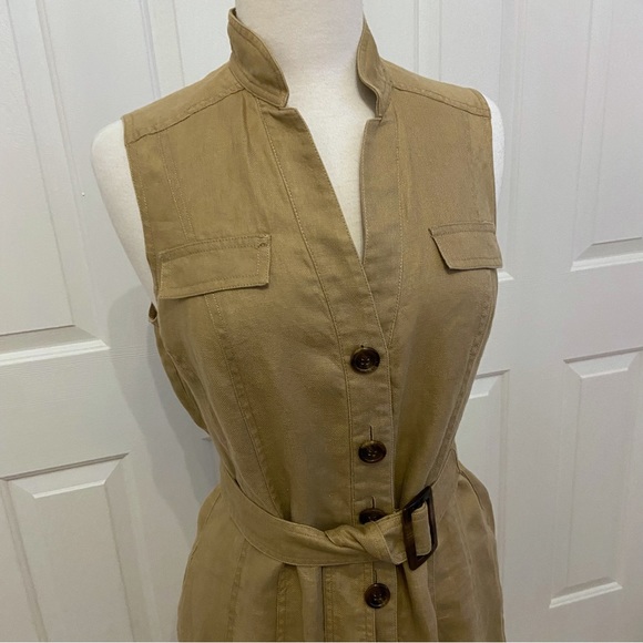 Sleeveless Tailored, Belted Linen Midi Dress, Classy + Sophisticated - Picture 5 of 9